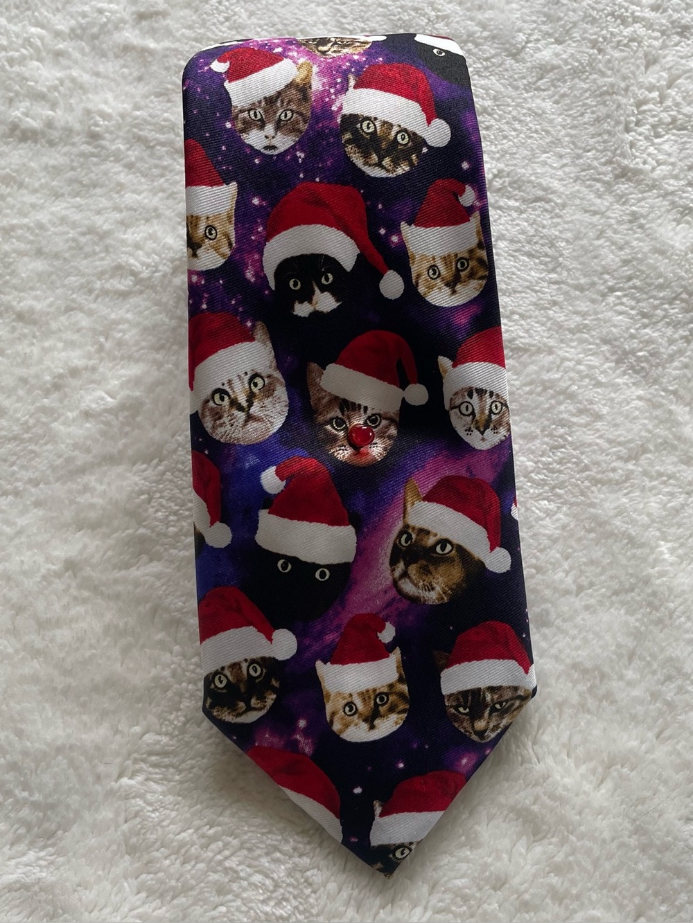 St. Nicholas Square Festive Santa Hat Cats in Outer Space Tie